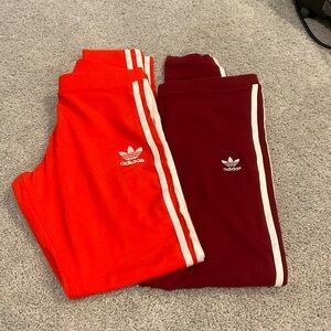 Adidas Women's Leggings - Vibrant Red and Rich Maroon